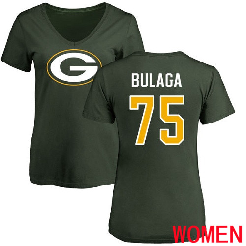 Green Bay Packers Green Women #75 Bulaga Bryan Name And Number Logo Nike NFL T Shirt->green bay packers->NFL Jersey